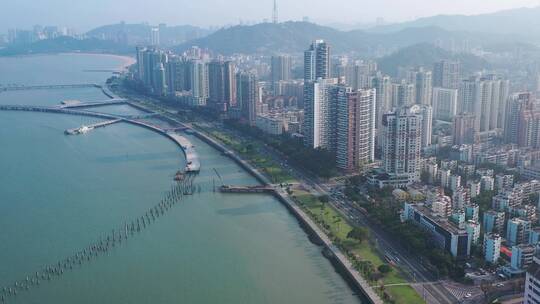 珠海港湾大道交通航拍