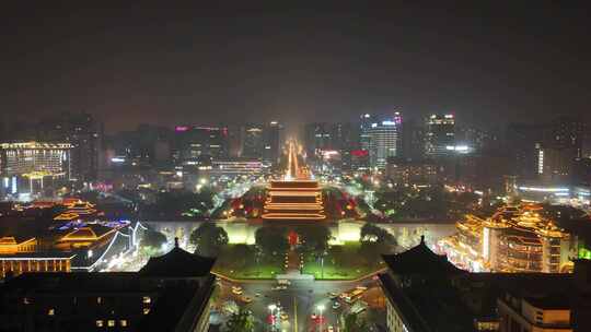 陕西西安永宁门夜景西安城墙夜景航拍