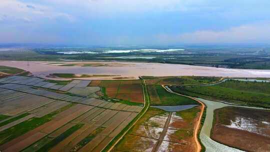 黄河河滩河道湿地治理航拍