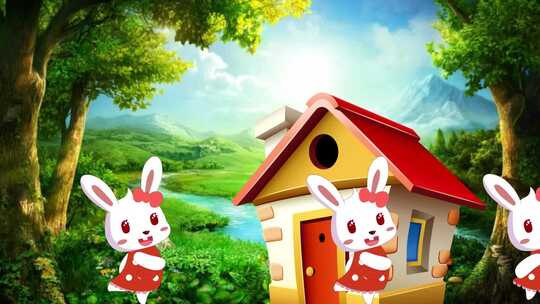 小兔子乖乖小房子卡通动画舞蹈背景视频素材模板下载