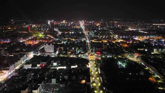 甘肃张掖城市大景夜景灯光交通航拍