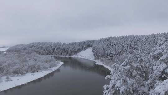 冬天雪景航拍林海雪原雾凇雪地