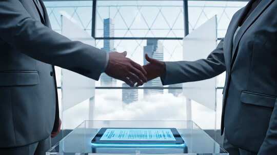 商务人士办公室握手合作场景