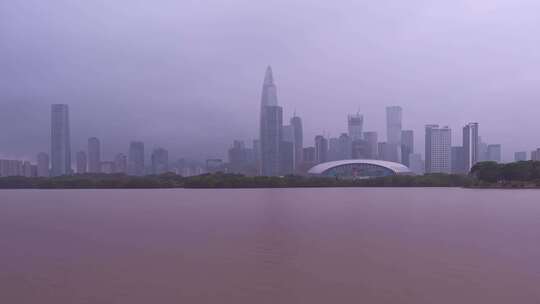 阴雨天深圳南山科技园群楼天际线延时视频素材模板下载