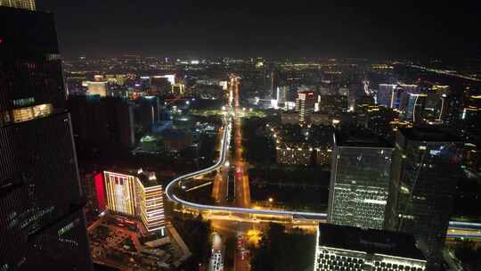 河南郑州城市夜景灯光航拍