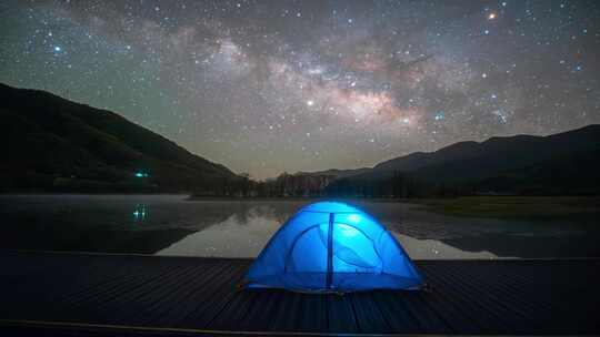 夏季神农架大九湖滑轨帐篷星空延时