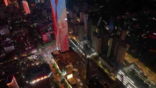 湖北武汉天地壹方购物中心夜晚夜景航拍高楼视频素材模板下载
