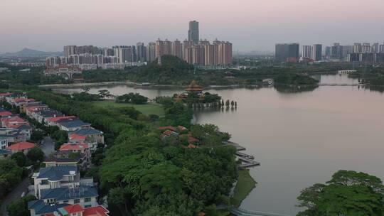 广东省佛山市顺峰山公园日落航拍