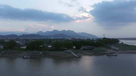 航拍闽江河口湿地小岛果园茉莉花田沙洲河汊