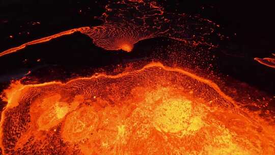 火山喷发岩浆涌动爆发实拍FPV无人机航拍