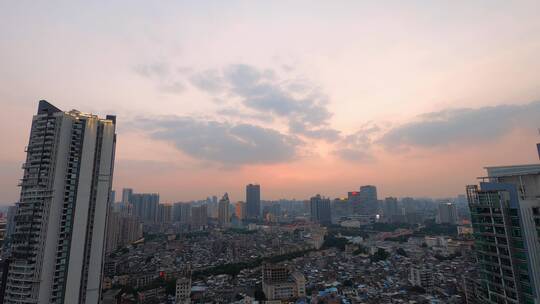 广州城市建筑群与夕阳晚霞彩云延时风光