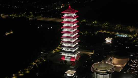 航拍中国扬州大运河博物馆大运塔夜景素材视频素材模板下载