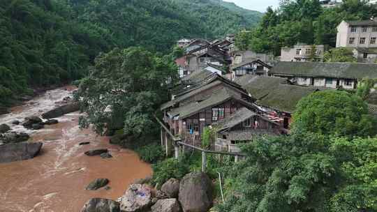 贵州遵义大同古镇赤水河畔古村落风光航拍