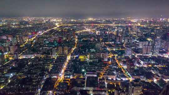 南京城市老城区夜景航拍延时