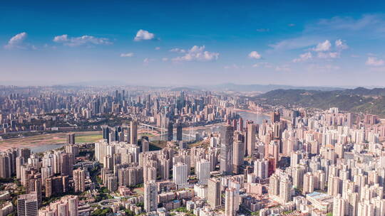 4K航拍重庆南岸区全景城市南坪蓝天白云
