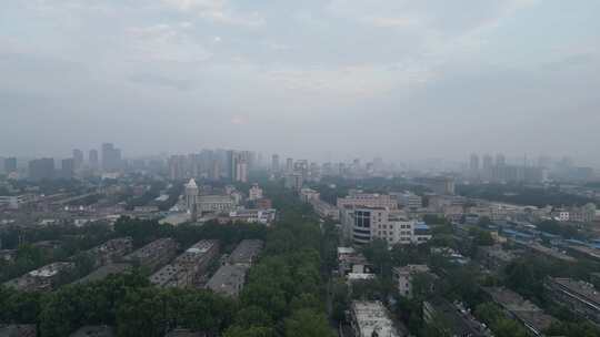 航拍山东淄博城市清晨风光