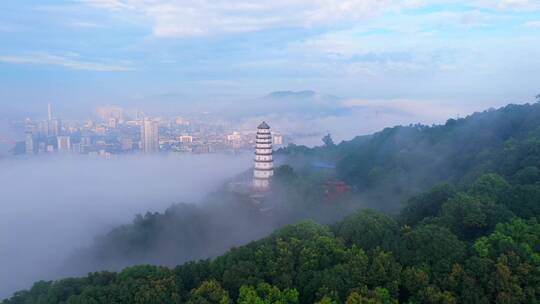 航拍宜宾三江口白塔云雾平流雾大气城市视频素材模板下载