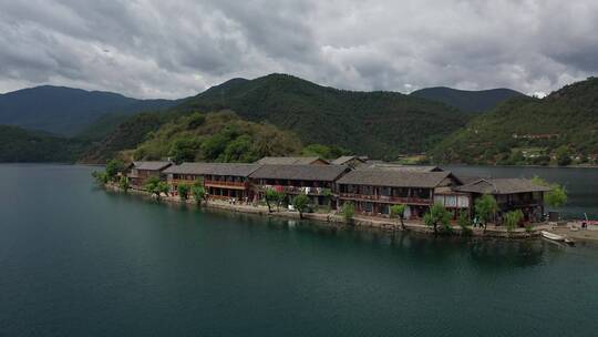 云南泸沽湖里格半岛自然风光航拍