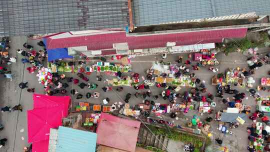 农村集贸市场菜市场农贸市场集市赶集航拍