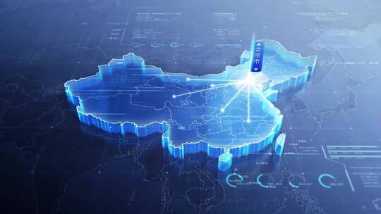 蓝色科技商务中国地图辐射-点线样式一