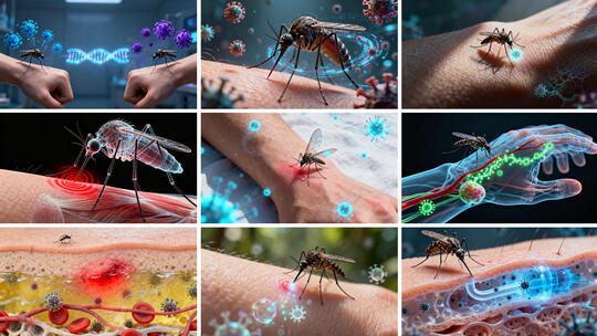 蚊子吸血与病毒传播 病毒传播医学动画素材