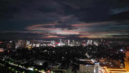 合集城市晚霞夜景航拍广西玉林夜景