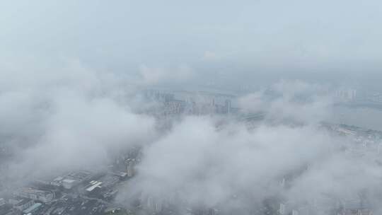 航拍福建福州仓山区高空云雾风光美景