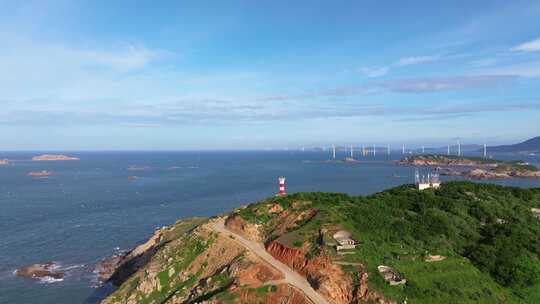 航拍平潭北部湾海上风电场夕阳火烧云鱼排