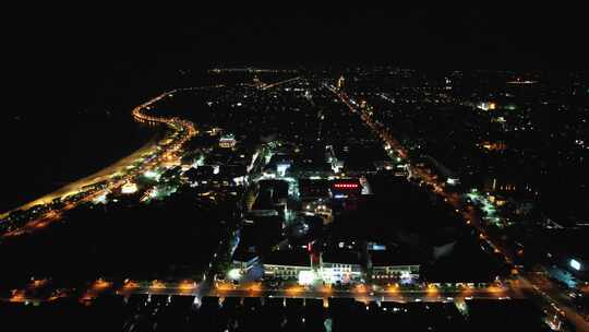 山东蓬莱城市夜景灯光航拍