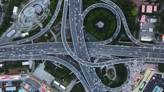 航拍武汉城市高架桥立交桥交通道路车流街景