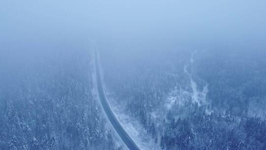 冬天延吉老里克湖原始森林航拍视频素材模板下载