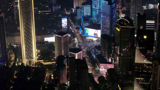 航拍南京新街口高楼建筑夜景灯光车流街道