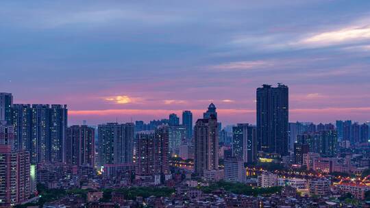 广州城市建筑夜景与夕阳晚霞延时风光