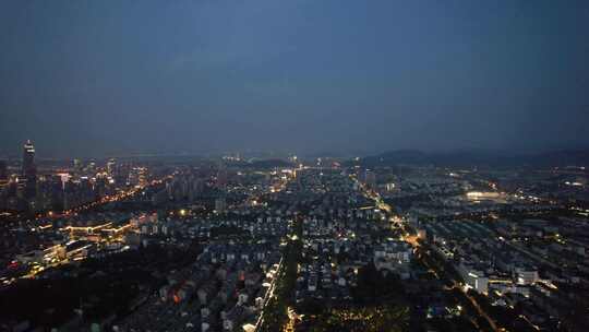 浙江绍兴城市夜幕降临夜景晚霞航拍