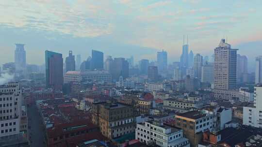航拍上海陆家嘴外滩黄浦江外白渡桥日出