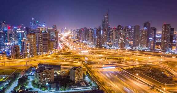 城市高架车流夜景延时航拍