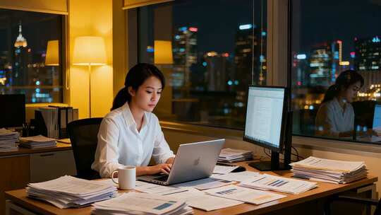 夜晚办公室加班