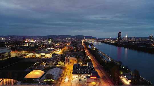 延时维也纳多瑙河之夜视频素材模板下载