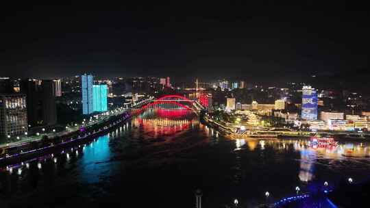 航拍四川宜宾金沙江戎州大桥夜景