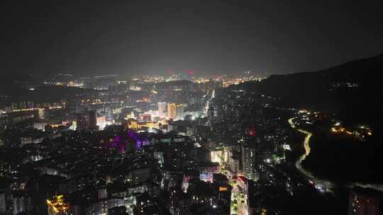 四川达州城市大景夜景灯光航拍