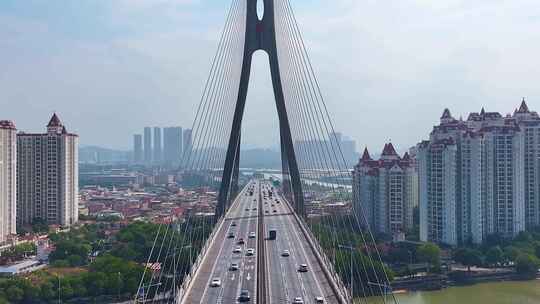 广州番禺区东沙大桥航拍车流东新高速路城市视频素材模板下载
