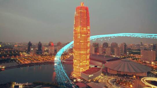 4k河南郑州玉米楼科技光线穿梭视频素材模板下载