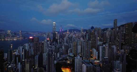 香港夜景航拍中环维多利亚港