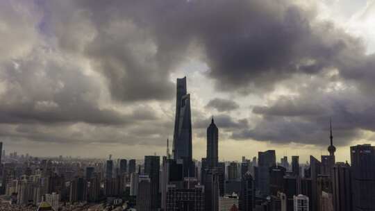 上海陆家嘴黄昏暴雨来临延时摄影航拍视频素材模板下载