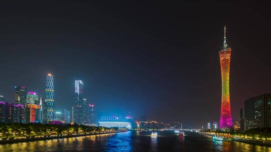 广州_广州塔_珠江新城_海心沙_夜景延时4K视频素材模板下载