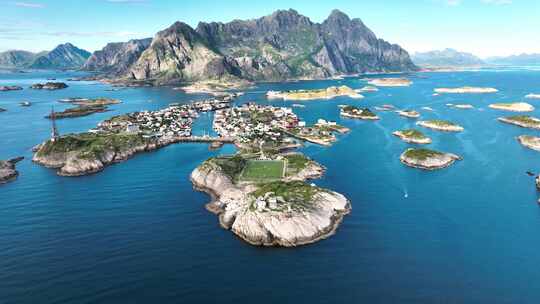 航拍大海唯美海岛城镇小镇挪威罗弗敦群岛