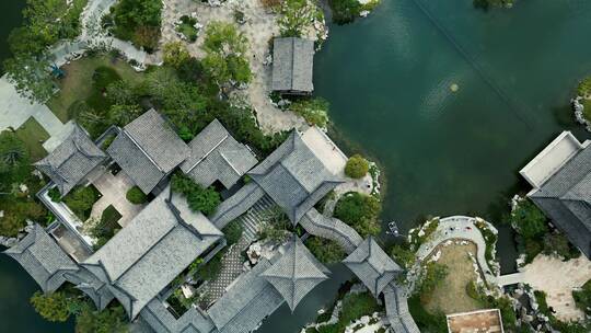 古代建筑中式园林无人机航拍4K视频素材模板下载