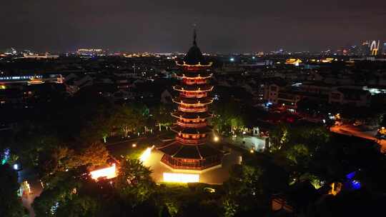 航拍苏州盘门景区中秋灯会夜景