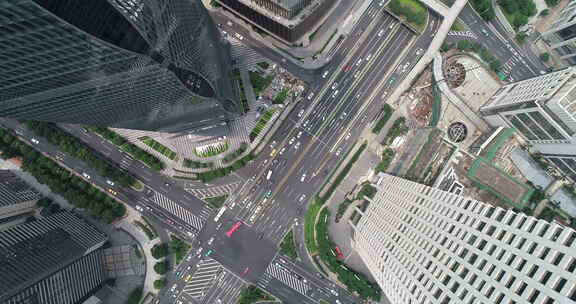 深圳航拍城市商圈道路车流俯拍