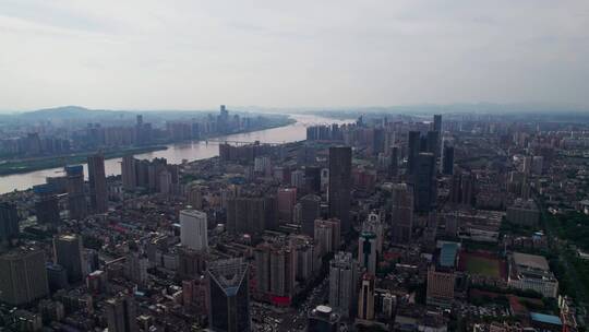 航拍长沙湘江开福区城市高楼全景